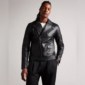 NWT TED BAKER Carve Leather Biker Jacket